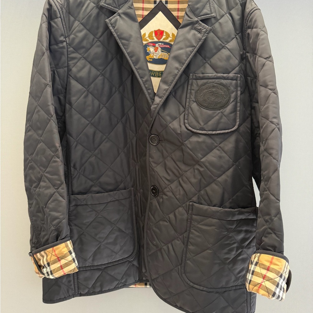 Burberry Quilted Black Jacket with Plaid Accents